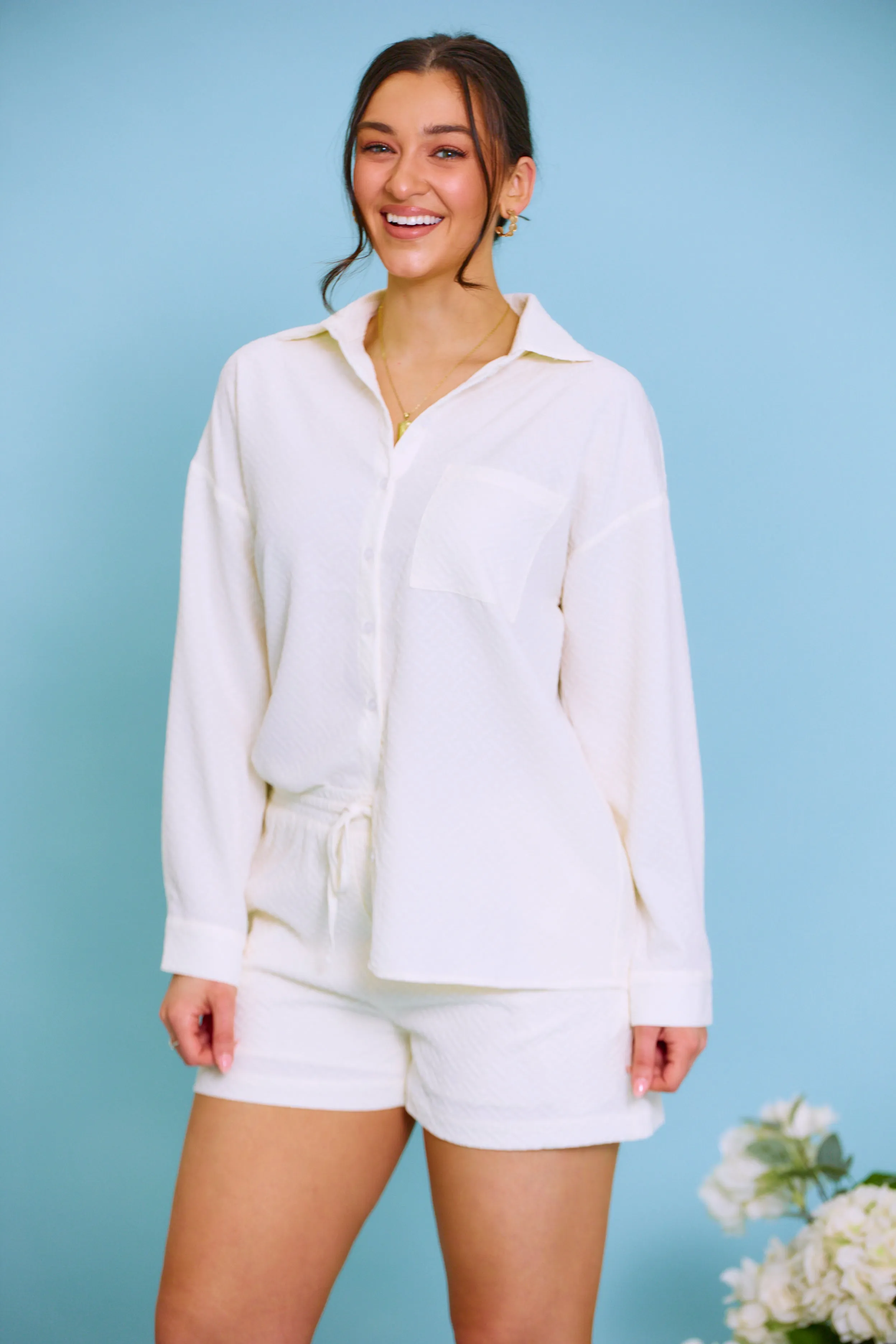 Weekend Getaway Textured Shorts - Ivory
