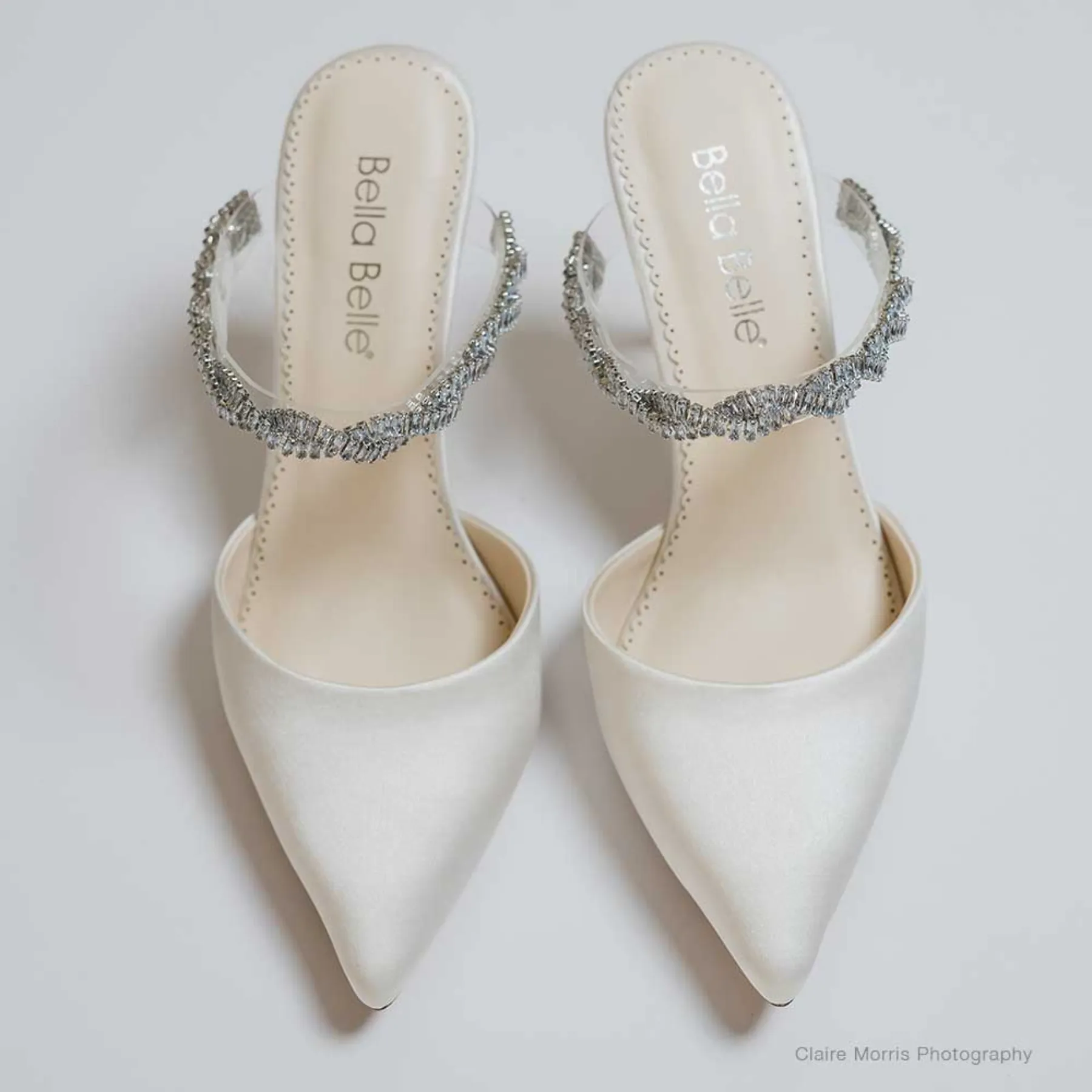 Weslyn - Ivory Bridal Mules with Crystal Strap