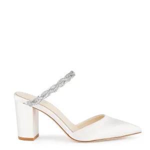 Weslyn - Ivory Bridal Mules with Crystal Strap