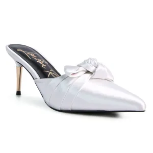 White Satin High Heeled Mule Sandals
