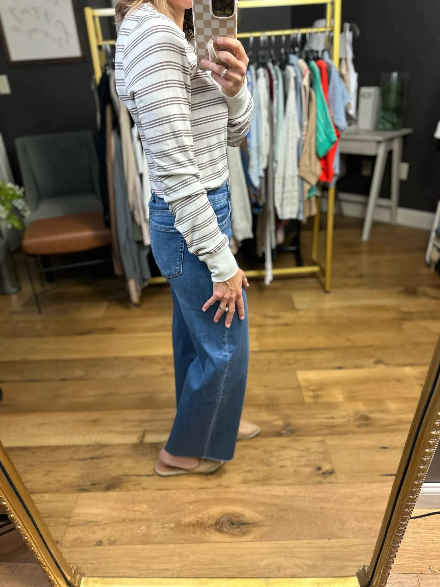 Winter's Way Striped Long Sleeve Top - White Taupe