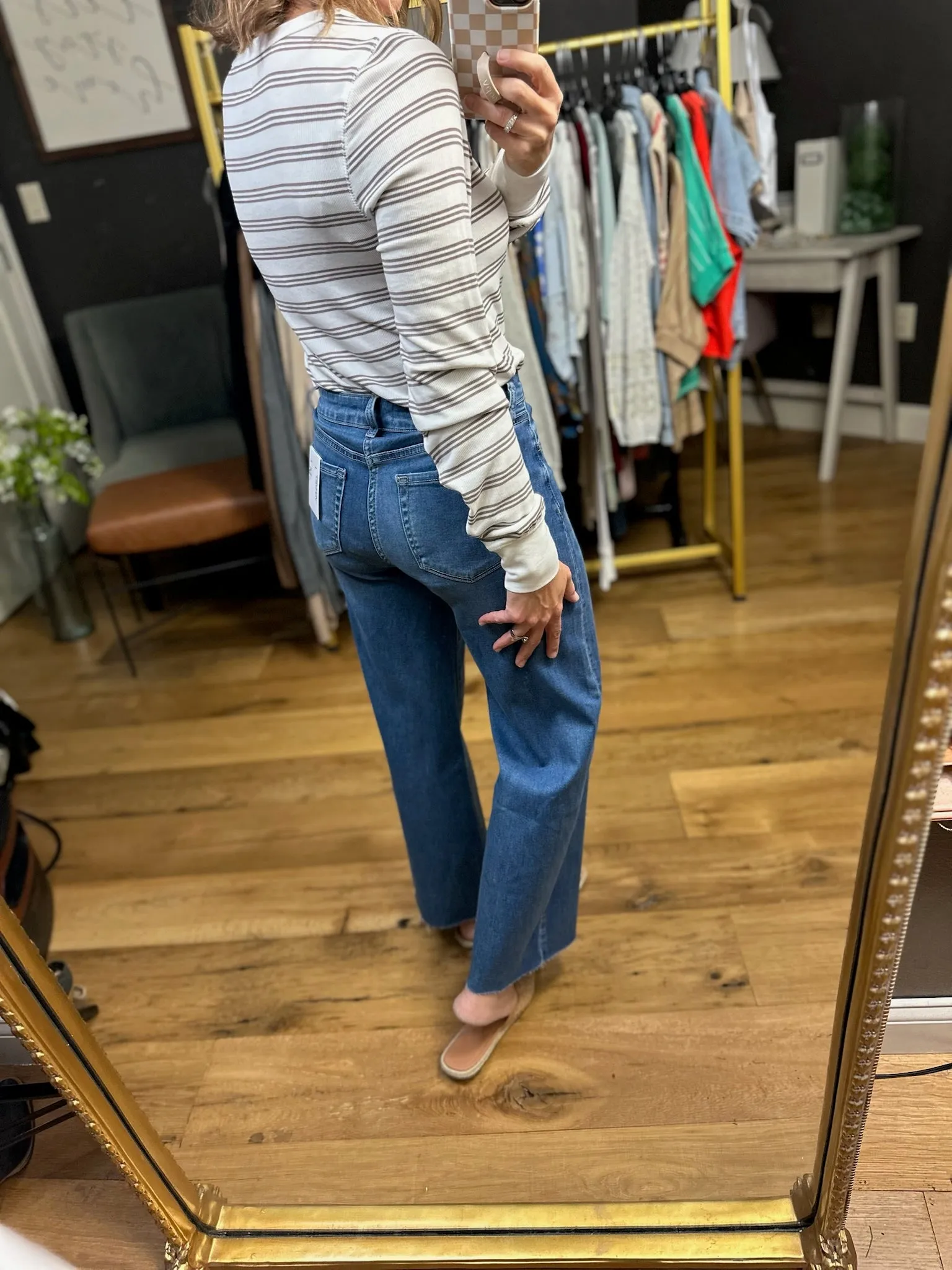 Winter's Way Striped Long Sleeve Top - White Taupe