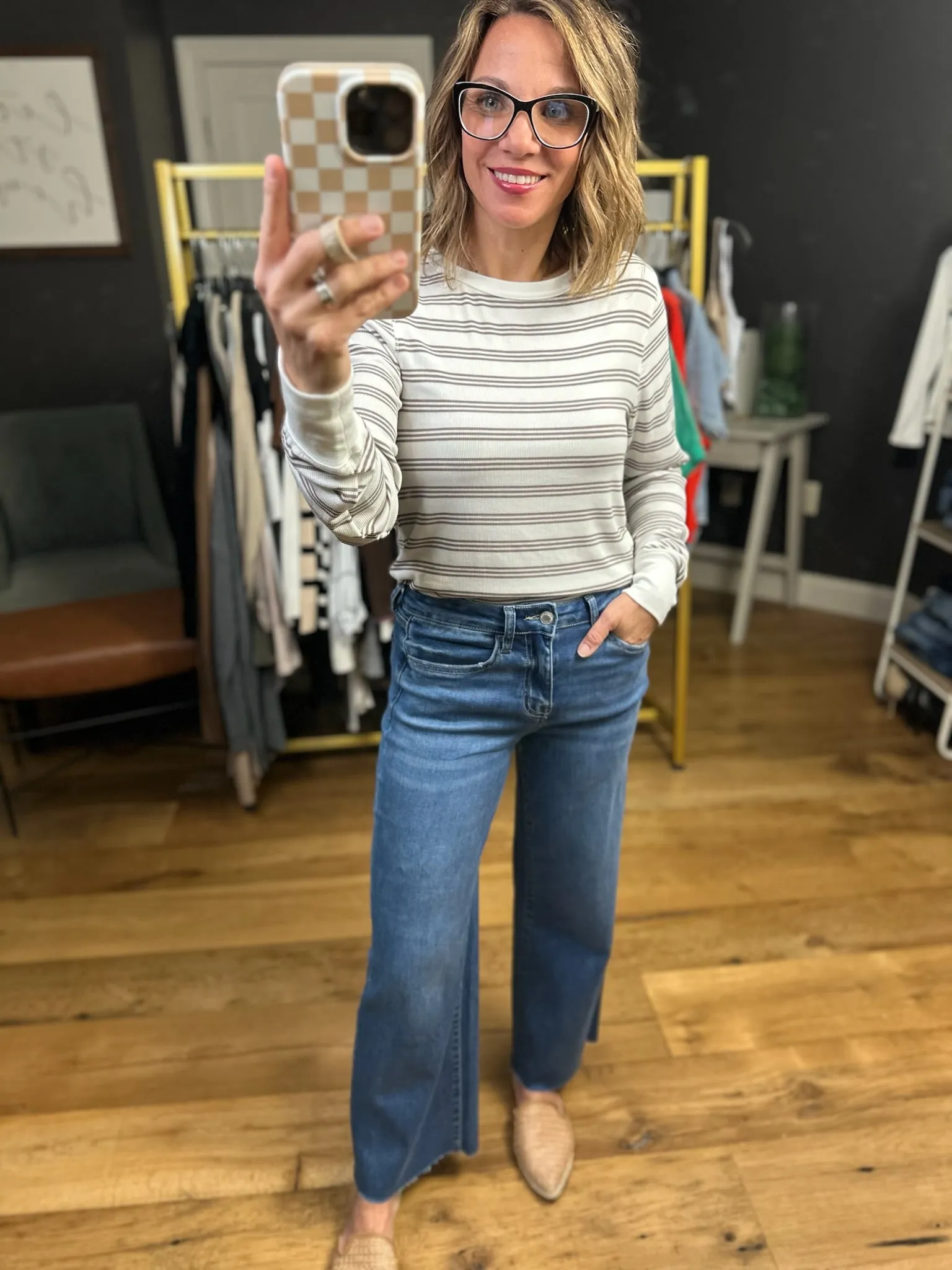 Winter's Way Striped Long Sleeve Top - White Taupe