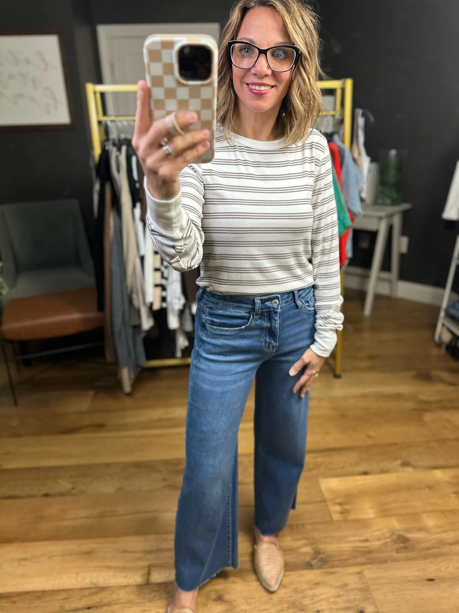 Winter's Way Striped Long Sleeve Top - White Taupe