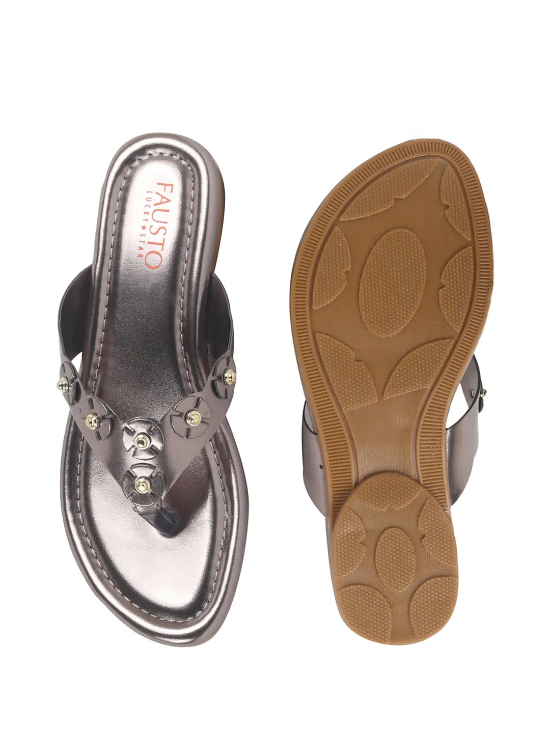 Women Gun Metal Glossy Platform Slip On Ethnic Slipper|Sandals for Party|Festival|Wedding