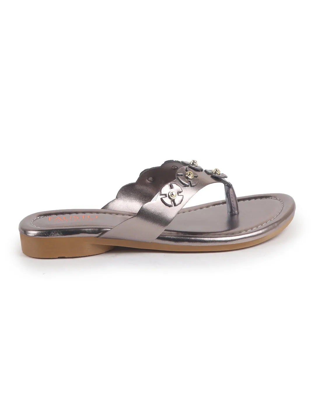 Women Gun Metal Glossy Platform Slip On Ethnic Slipper|Sandals for Party|Festival|Wedding