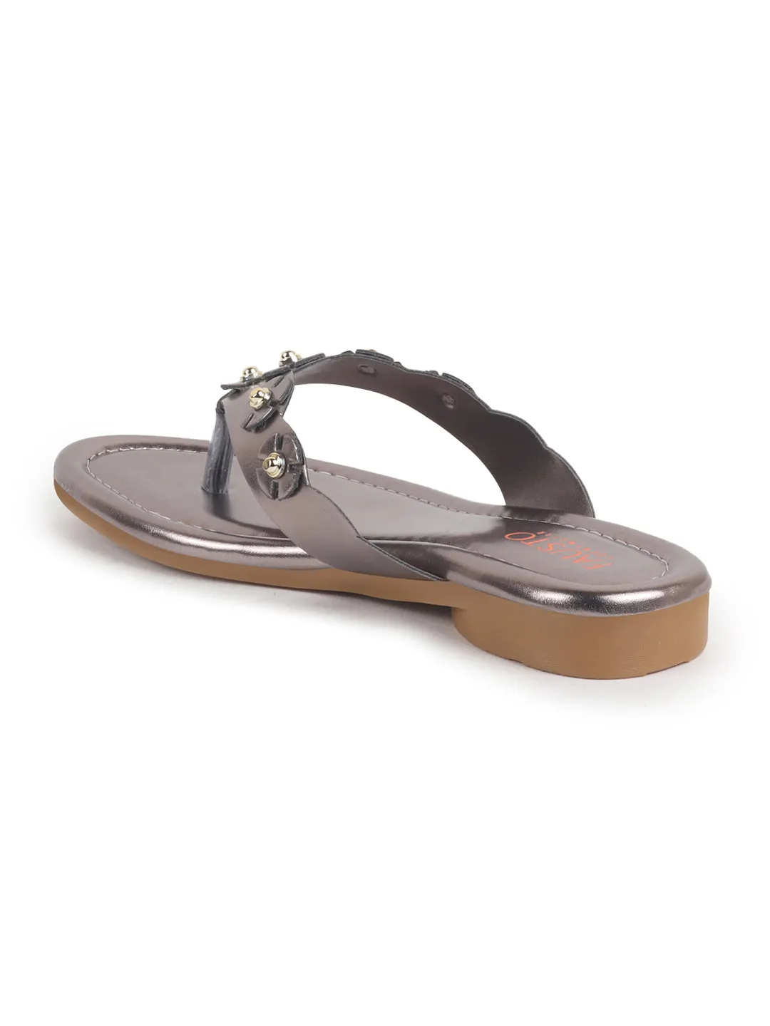 Women Gun Metal Glossy Platform Slip On Ethnic Slipper|Sandals for Party|Festival|Wedding