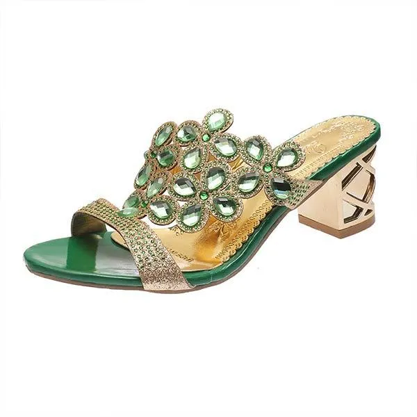 Women's Chunky Heel Rhinestone Hollow Out High Heel Sandals 18431189C