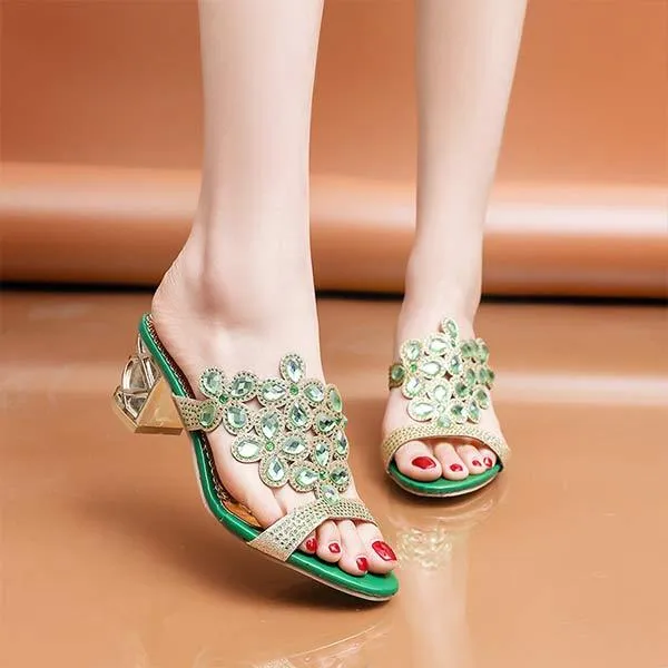 Women's Chunky Heel Rhinestone Hollow Out High Heel Sandals 18431189C