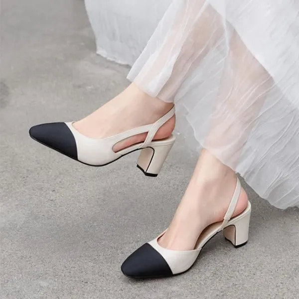 Women's Fashion Patchwork Hollow Thick Heel Sandals 70742522S