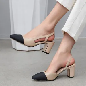 Women's Fashion Patchwork Hollow Thick Heel Sandals 70742522S