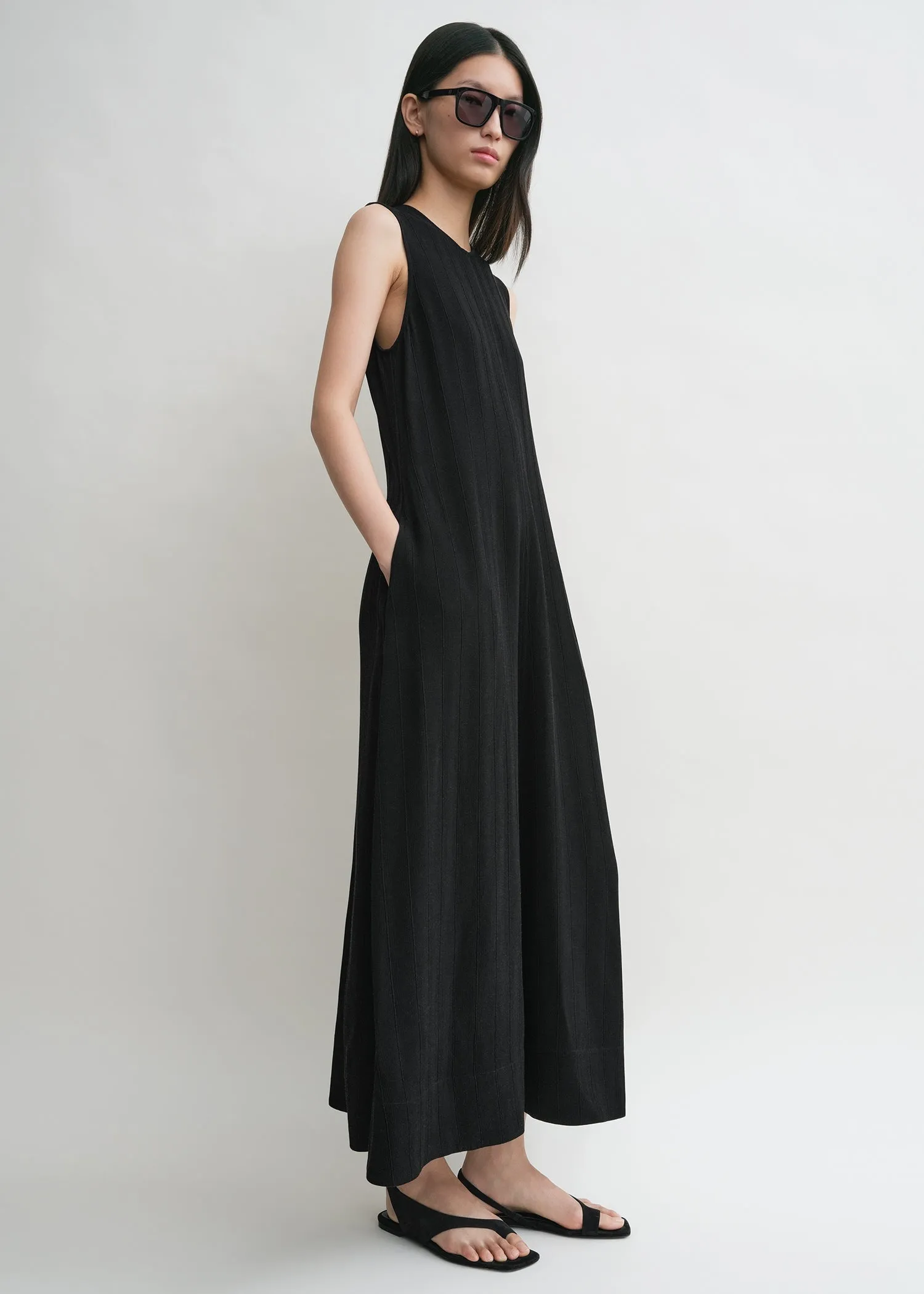 Woven stripe dress black