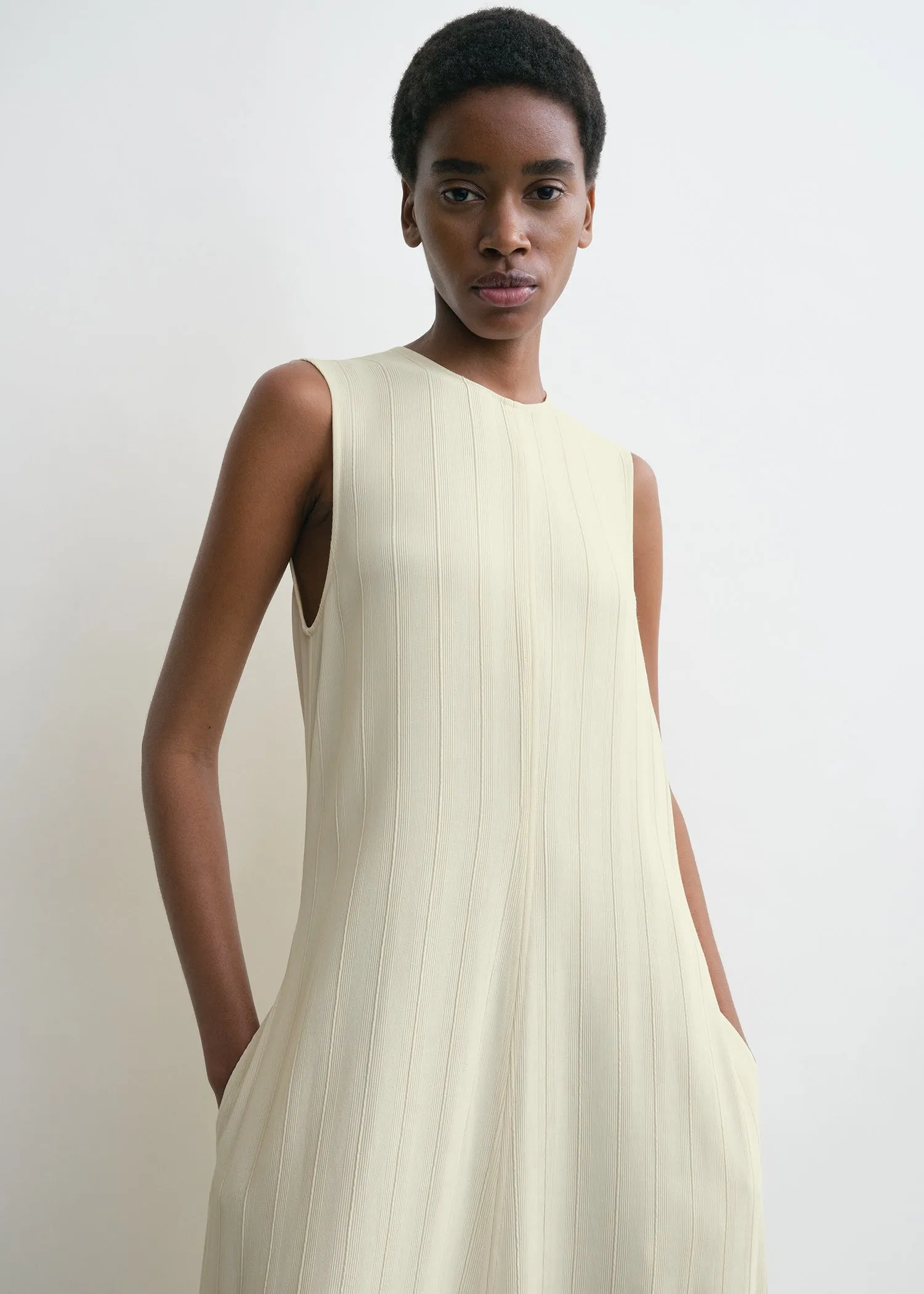Woven stripe dress ecru