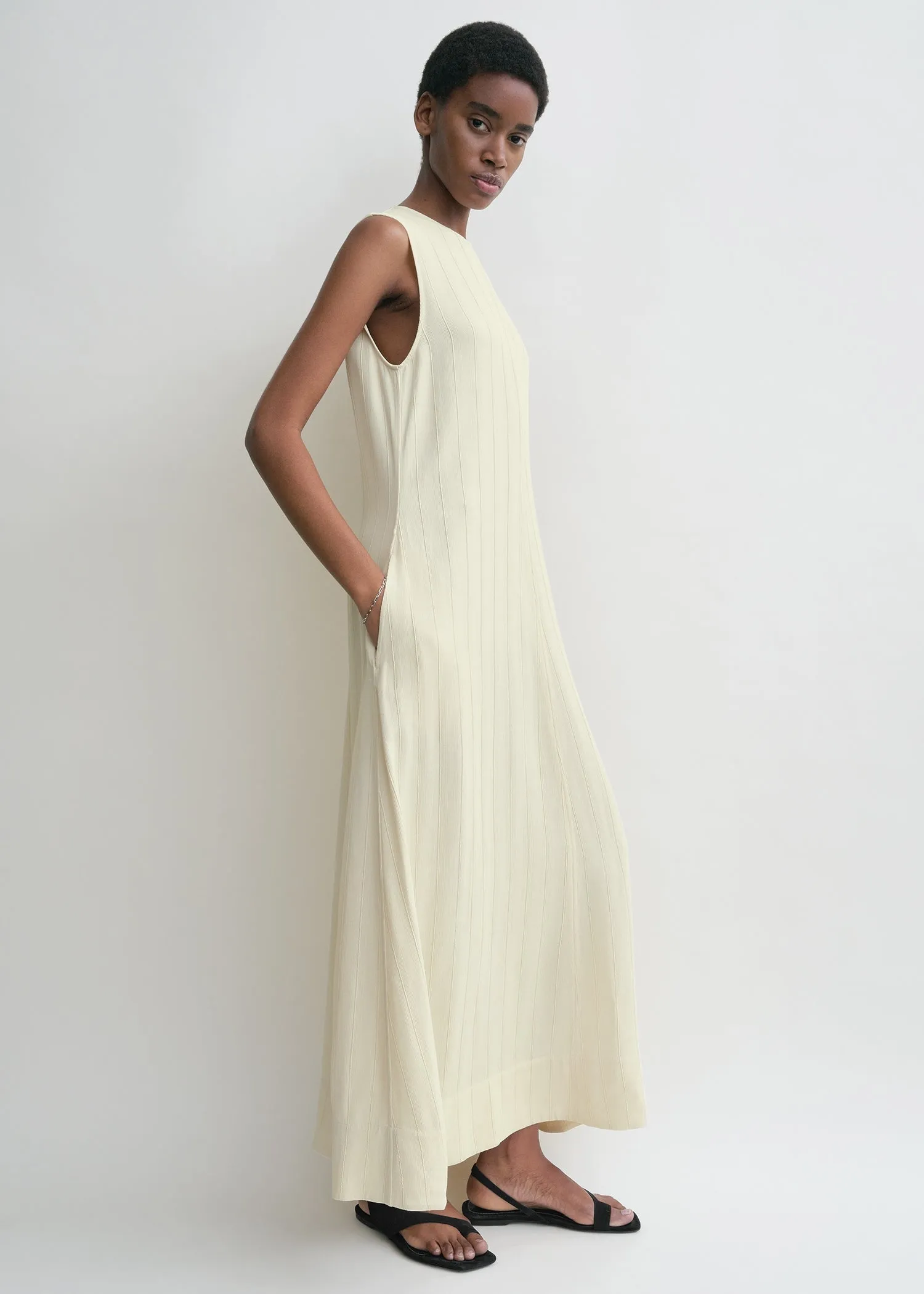 Woven stripe dress ecru