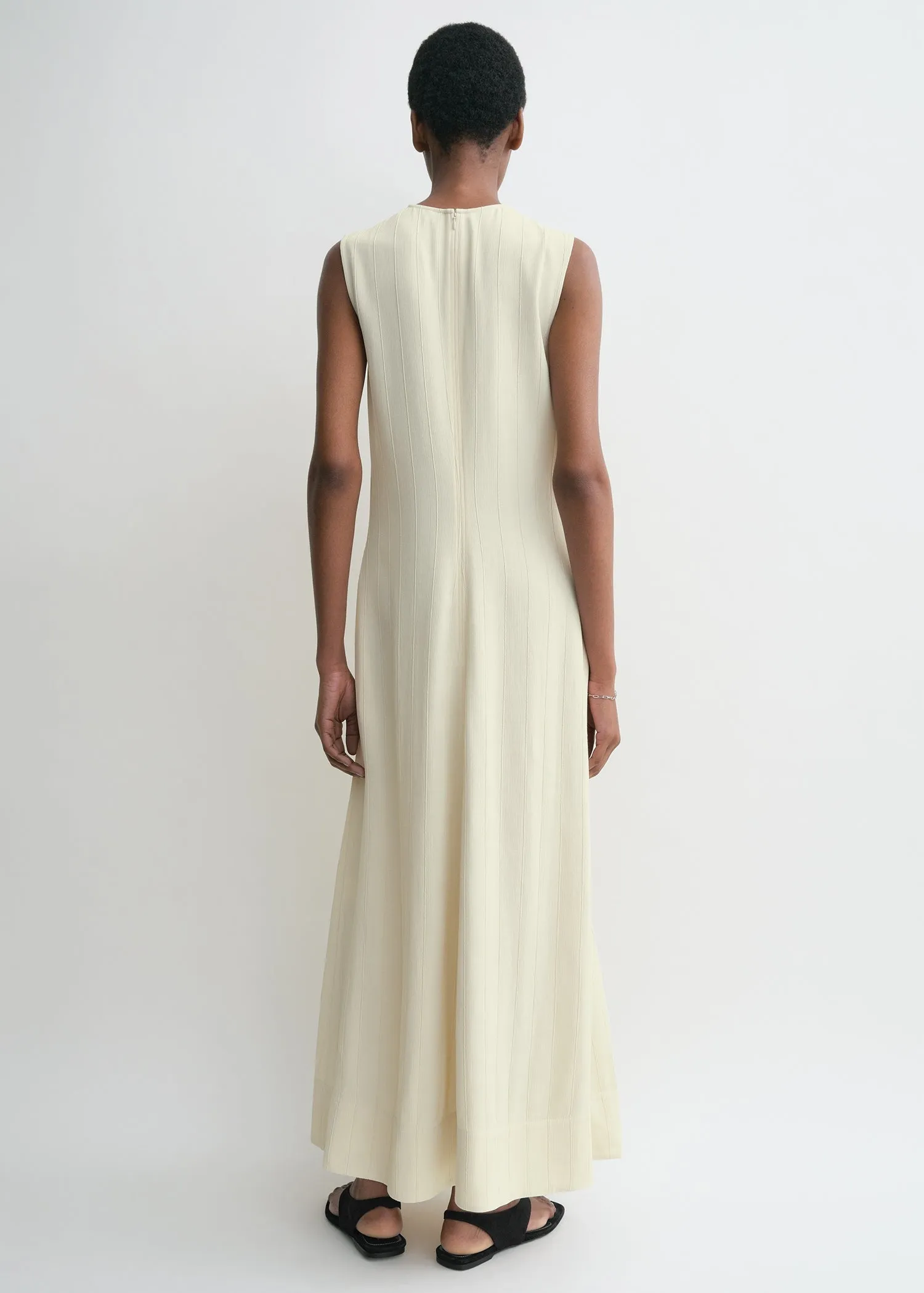 Woven stripe dress ecru